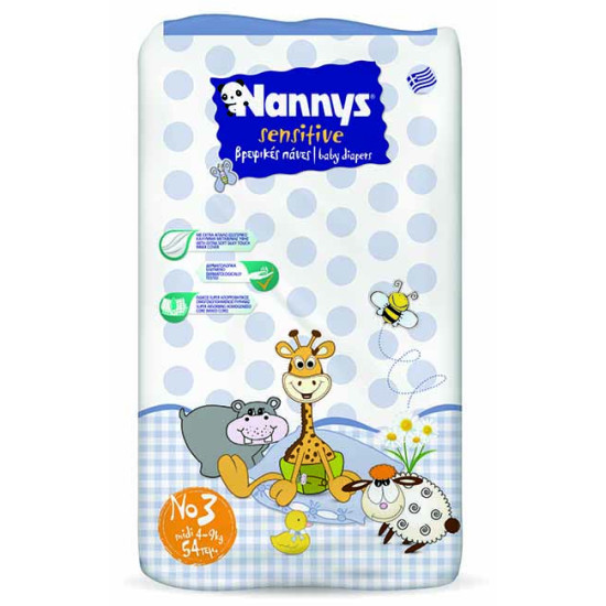 ΠΑΝΕΣ NANNYS SENSITIVE MIDI 54 ΤΕΜΑΧΙΩΝ No3 (4-9 kg)